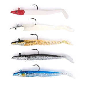 5pcs Jig Head Soft Plastic Fishing Lures with Hook Sinking Swimbaits for Saltwater and Freshwater